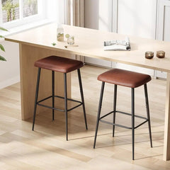Bar Stools – Set of 2 Counter Height Industrial Brown PU - Counter Bar Stools - Hurbane Home
