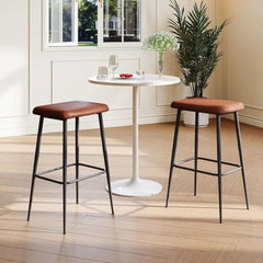 Bar Stools – Set of 2 Counter Height Industrial Brown PU - Counter Bar Stools - Hurbane Home