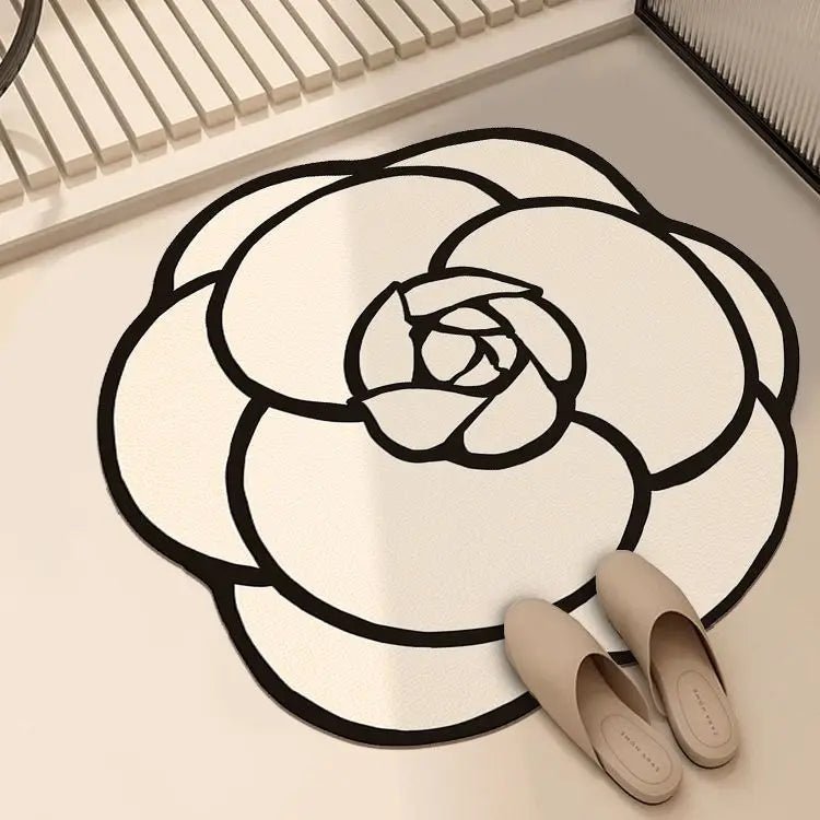 Bathroom Rug Non Slip – Camellia Crystal Velvet Absorbent Round Floor Mat - Hurbane Home