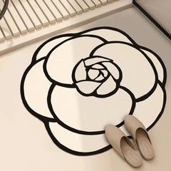 Bathroom Rug Non Slip – Camellia Crystal Velvet Absorbent Round Floor Mat - Hurbane Home