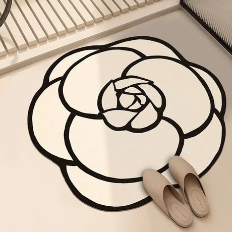 Bathroom Rug Non Slip – Camellia Crystal Velvet Absorbent Round Floor Mat - Hurbane Home