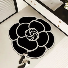 Bathroom Rug Non Slip – Camellia Crystal Velvet Absorbent Round Floor Mat - Hurbane Home
