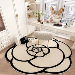 Bathroom Rug Non Slip – Camellia Crystal Velvet Absorbent Round Floor Mat - Hurbane Home