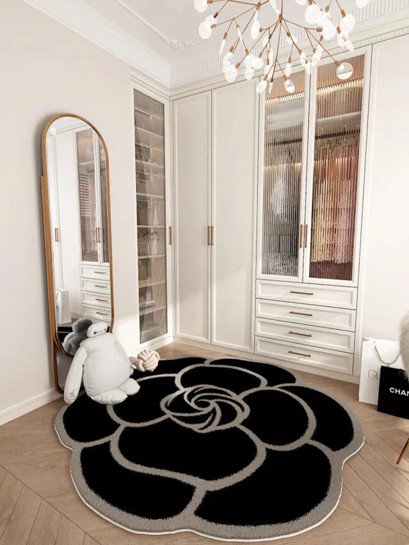 Bathroom Rug Non Slip – Camellia Crystal Velvet Absorbent Round Floor Mat - Hurbane Home