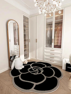 Bathroom Rug Non Slip – Camellia Crystal Velvet Absorbent Round Floor Mat - Hurbane Home