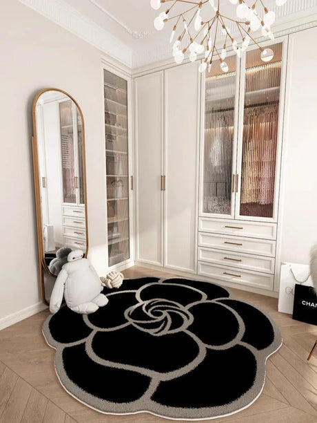Bathroom Rug Non Slip – Camellia Crystal Velvet Absorbent Round Floor Mat - Hurbane Home
