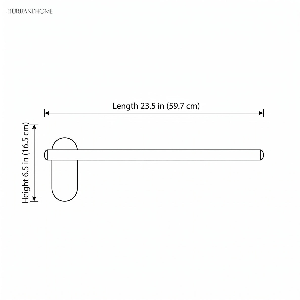 Line drawing of the bar, 23.5 in long and 6.5 in high