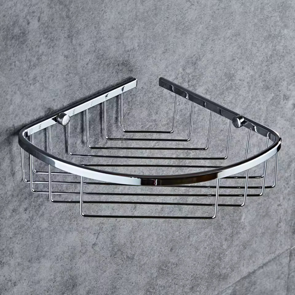 bathroom wall storage rack installed in shower corner