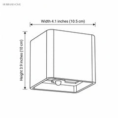 Line drawing of the cube wall sconce with width and height labels