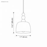 Line drawing of the beaded pendant marked 7.7 inches wide and 11.2 inches tall
