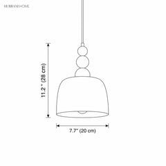 Line drawing of the beaded pendant marked 7.7 inches wide and 11.2 inches tall