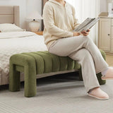 Bedroom Bench – Green Boucle Upholstered Seat With Solid Wood Legs - Upholstered Bedroom Bench - Hurbane Home