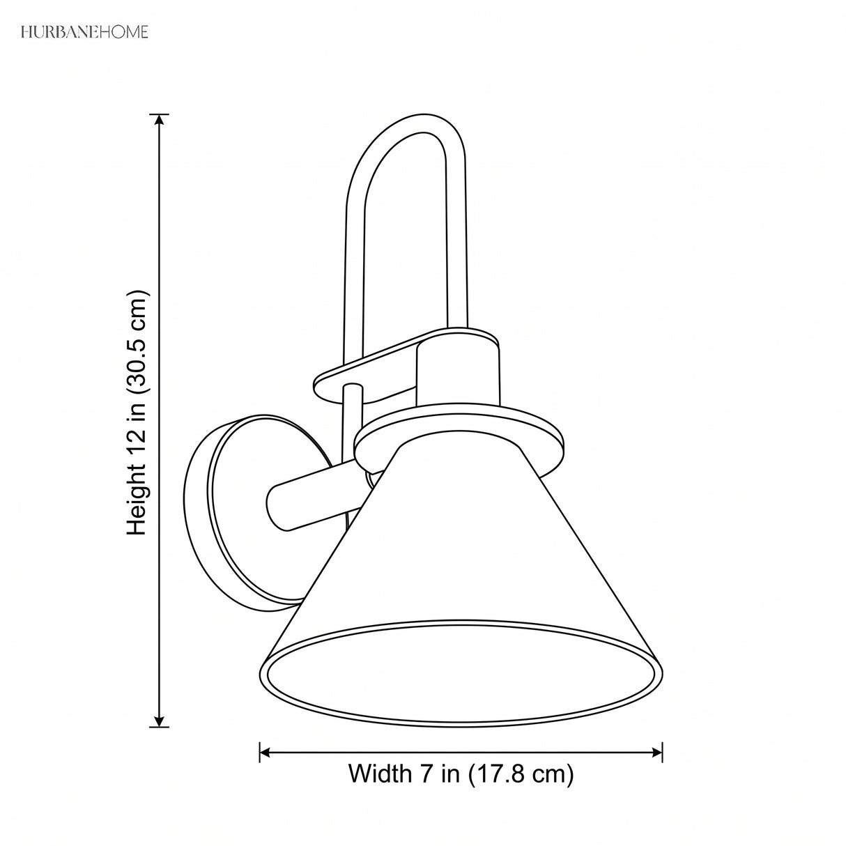 Line drawing of the sconce with height 12 in and width 7 in marked