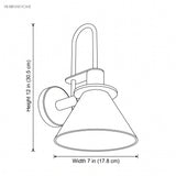 Line drawing of the sconce with height 12 in and width 7 in marked