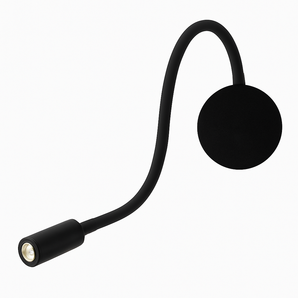 Black gooseneck light shown against a plain white backdrop