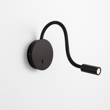 Black reading light shown flat against a plain white background