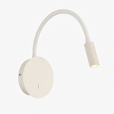 Cream reading light shown in profile with the arm curved over