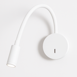 White gooseneck light with the switch on the round backplate