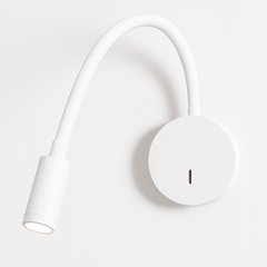 White gooseneck light with the switch on the round backplate