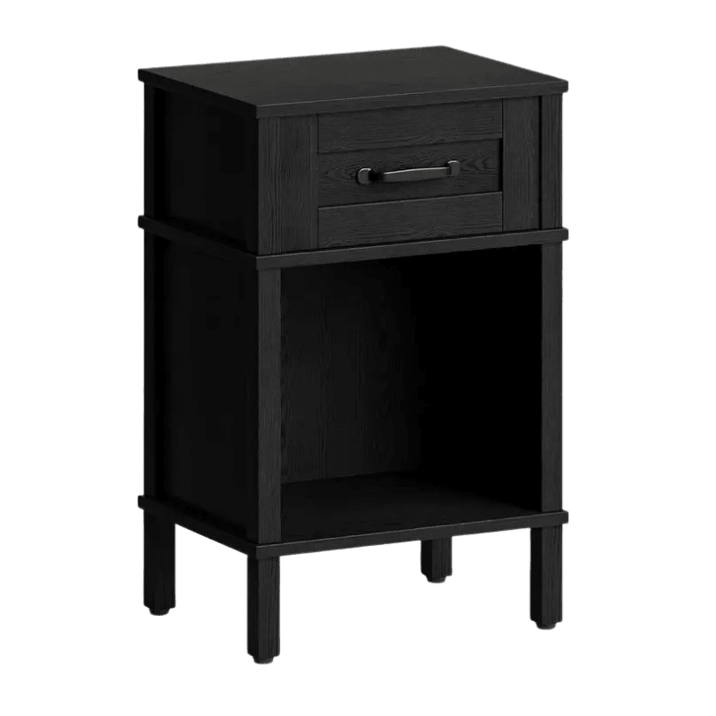 Bedside Table With Drawer - Compact Black Wood Nightstand Storage Shelf - Wooden End Table - Hurbane Home