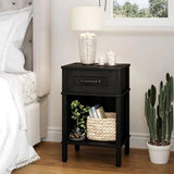 Bedside Table With Drawer - Compact Black Wood Nightstand Storage Shelf - Wooden End Table - Hurbane Home