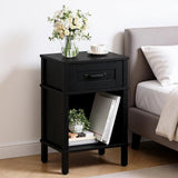 Bedside Table With Drawer - Compact Black Wood Nightstand Storage Shelf - Wooden End Table - Hurbane Home