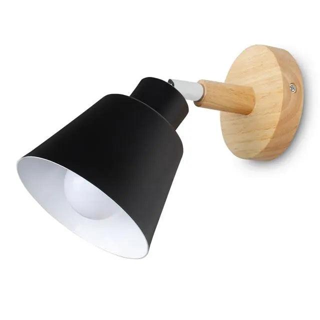 White bell shade sconce on a wood mount on a white ground