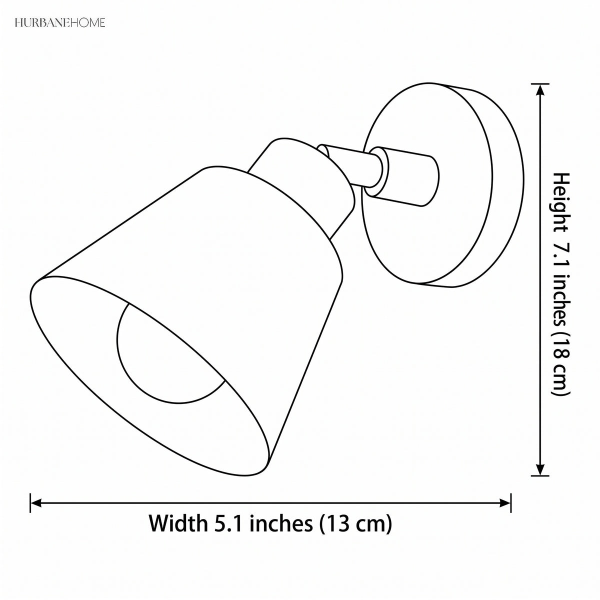 Line drawing of the bell shade sconce with width and height labels