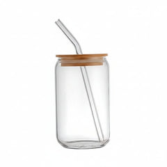Beer Can Glass Cup with Bamboo Lid – Perfect for Iced Tea Enthusiasts - Ice Tea Glass - Hurbane Home