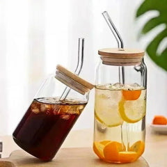 Beer Can Glass Cup with Bamboo Lid – Perfect for Iced Tea Enthusiasts - Ice Tea Glass - Hurbane Home