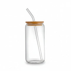 Beer Can Glass Cup with Bamboo Lid – Perfect for Iced Tea Enthusiasts - Ice Tea Glass - Hurbane Home