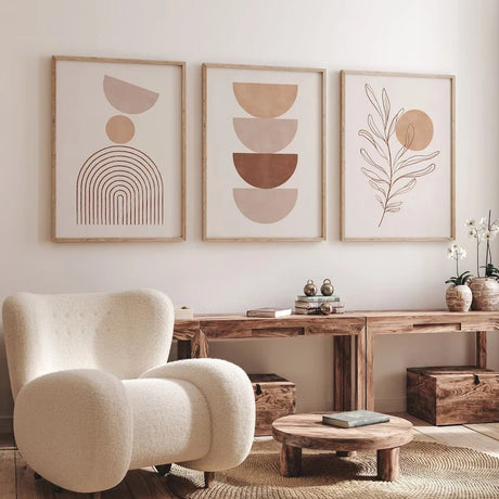 Beige Abstract Wall Art – Modern Plant Canvas Wall Décor Set - Hurbane Home