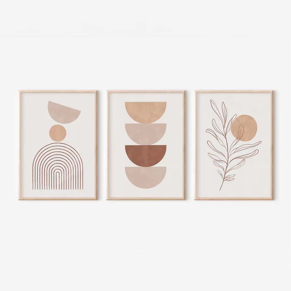 Beige Abstract Wall Art – Modern Plant Canvas Wall Décor Set - Hurbane Home