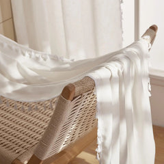 Beige Linen Curtain Panels – Boho Tassel French Country Sheer Drapes - Hurbane Home