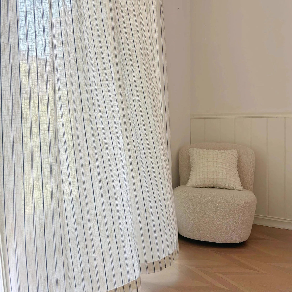 Beige Linen Curtain Panels – Gauze Semi - Sheer Window Drapes for Home - Hurbane Home