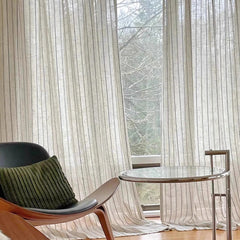 Beige Linen Curtain Panels – Gauze Semi - Sheer Window Drapes for Home - Hurbane Home