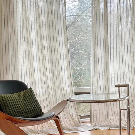 Beige Linen Curtain Panels – Gauze Semi - Sheer Window Drapes for Home - Hurbane Home