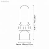 Dimension diagram: double head glass wall sconce, height 13.8 inches, diameter 5.5 inches