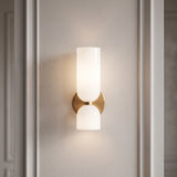 Double head glass wall sconce with brass fitting, front product view