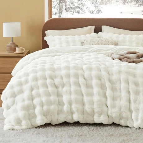 Big Fluffy Comforter Set - Cozy White Plush Bedding for Ultimate Comfort - Puff Quilt Comforter - Hurbane Home