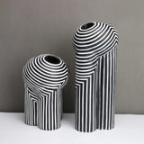 Black White Striped Resin Vase Modern Abstract Geometry Planter