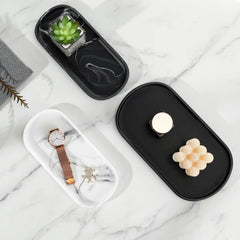 Black Ceramic Vanity Tray - Marble Bathroom Organizer with Elegant Design - Marble Bathroom Tray - Hurbane Home