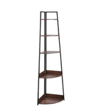 Black corner bookcase placed in modern living room