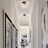 Black engraved glass ceiling light with single bulb