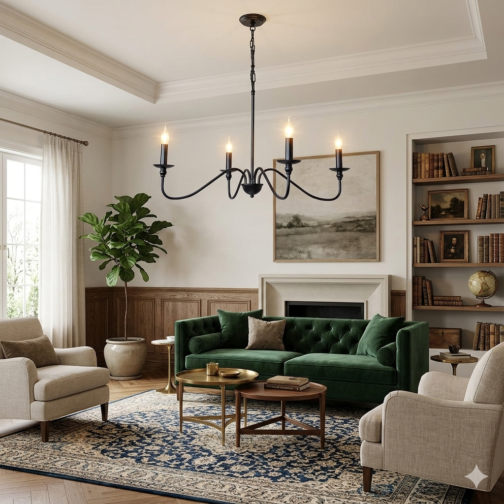 Black iron candle chandelier product view