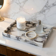 Black Marble Vanity Tray - Elegant Jewelry Organizer & Bathroom Countertop Decor - Marble Bathroom Tray - Hurbane Home