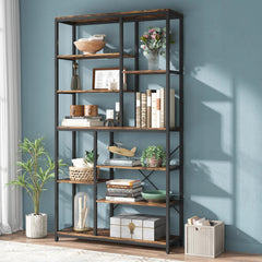 Black Metal Bookcase – 79in Industrial 9 - Tier Open Display Shelf - black metal bookcase - Hurbane Home
