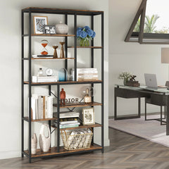Black Metal Bookcase – 79in Industrial 9 - Tier Open Display Shelf - black metal bookcase - Hurbane Home