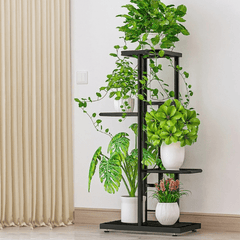 Black Metal Plant Stand – Multi - Tier Vertical Flower Pot Organizer - Hurbane Home