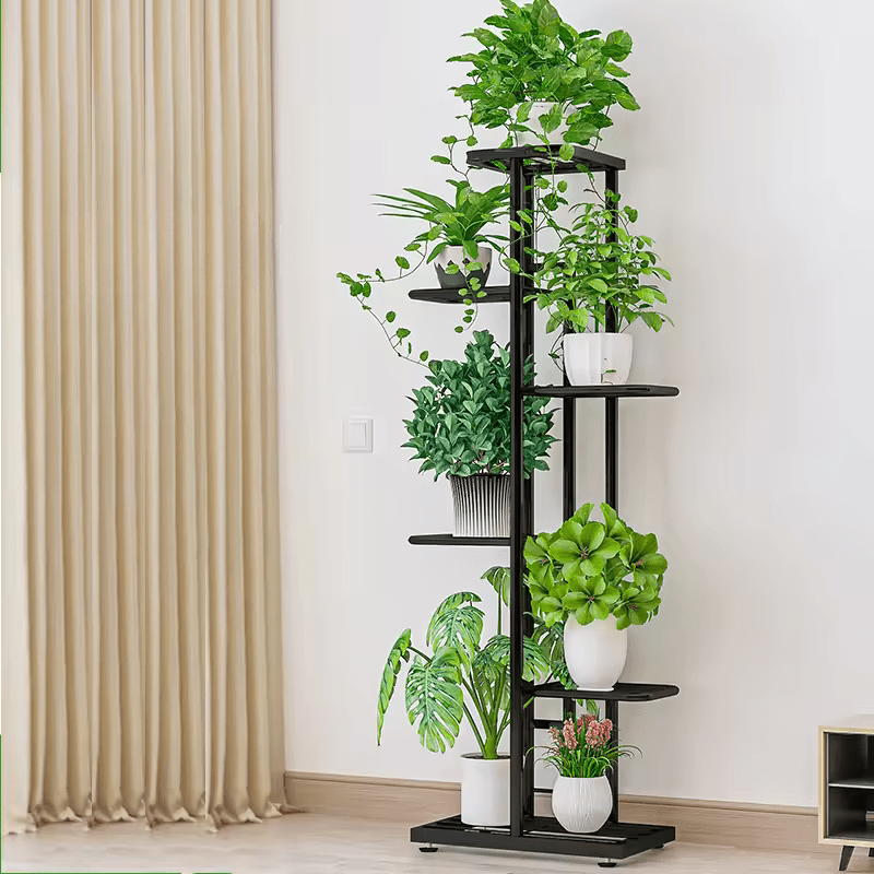 Black Metal Plant Stand – Multi - Tier Vertical Flower Pot Organizer - Hurbane Home